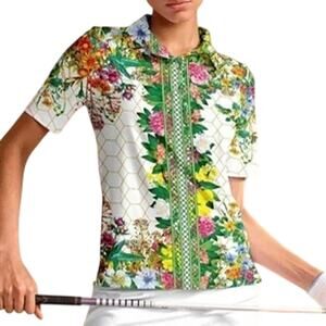 NWT Acegolfs Botanical Energy Floral UPF 50+ Short Sleeve Golf Polo Top Size M